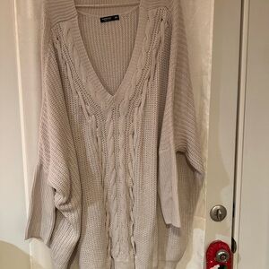 Oversized Beige Cable Knit Sweater 1X